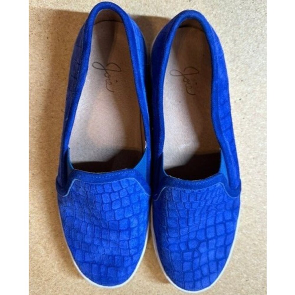 Joie Huxley Royal Blue Croc Embossed Suede Slip On Flat Sneakers Loafer Designer